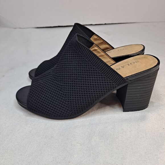 Solanz Marissa Mesh Sandals Women's 7M Black Block Heeled Mules - Picture 2 of 10